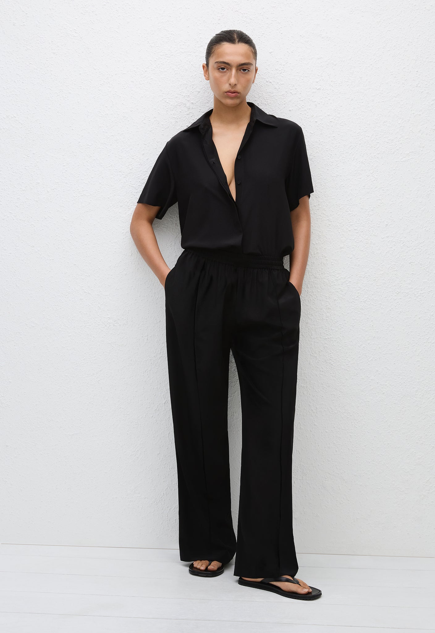 Relaxed Pin-Stitch Trouser - Black - Matteau