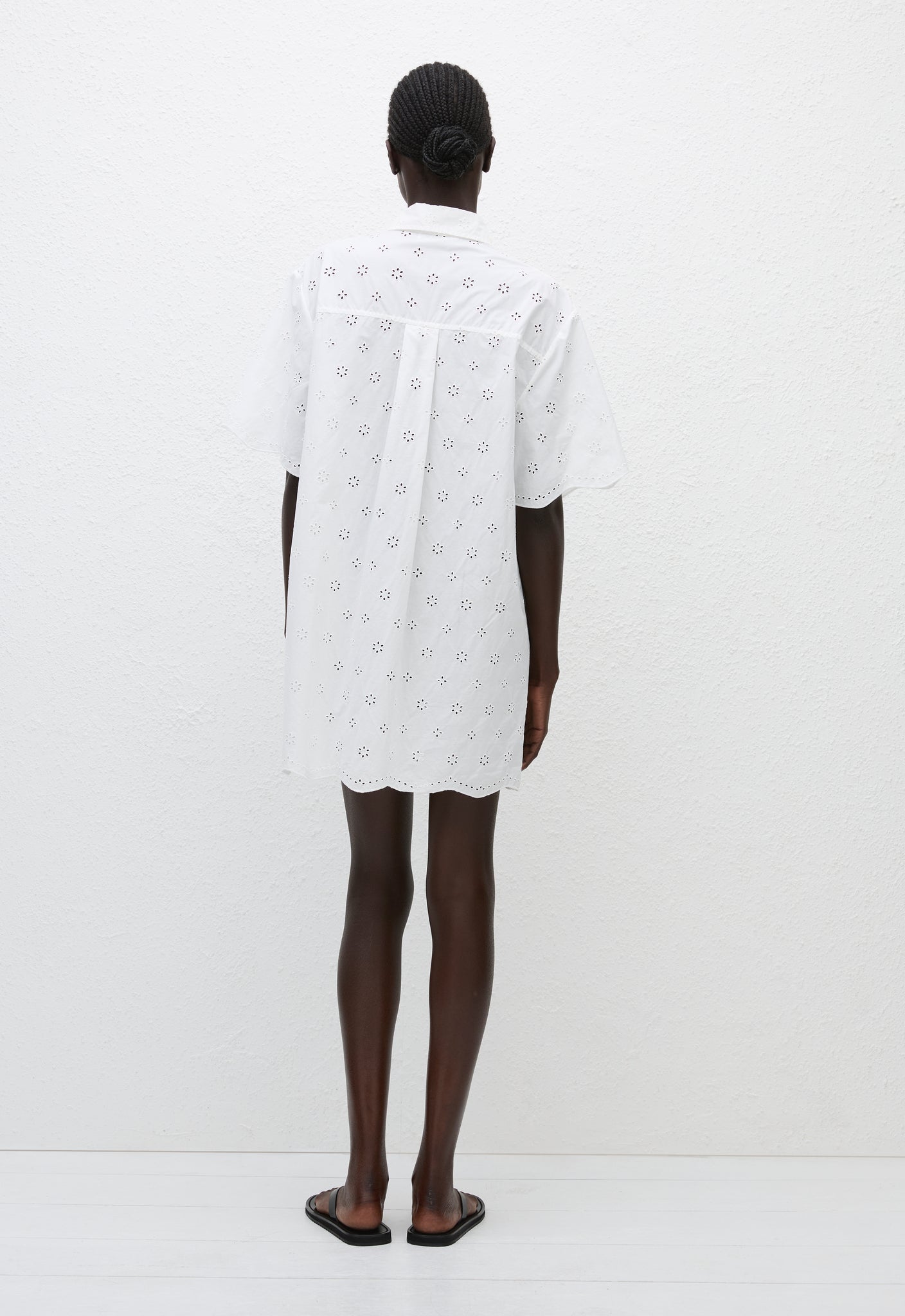 Broderie Mini Shirt Dress - Floral Broderie (White) - Matteau