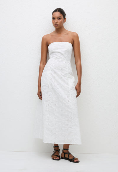 Broderie Strapless Dress - Floral Broderie (White) - Matteau