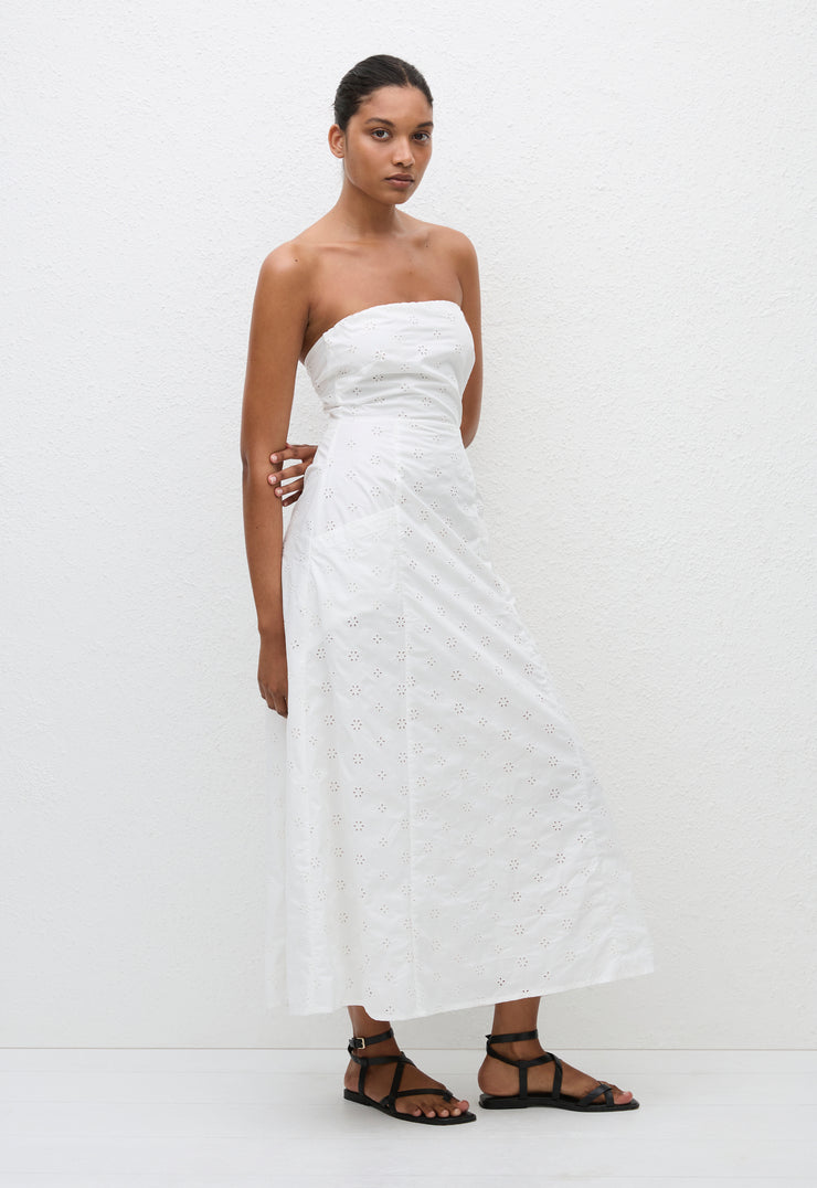 Broderie Strapless Dress - Floral Broderie (White) - Matteau