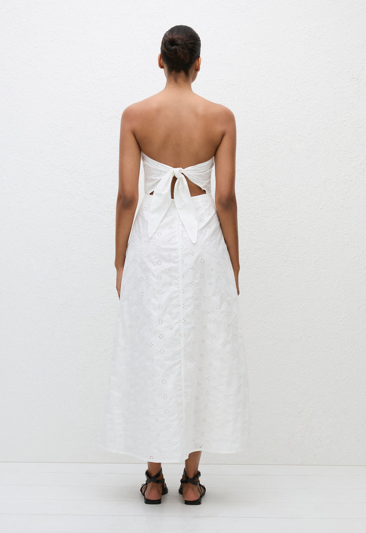Broderie Strapless Dress - Floral Broderie (White) - Matteau