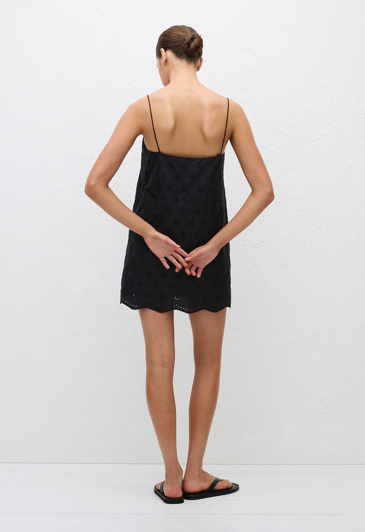 Broderie Shift Mini Dress Floral Broderie (Black) - Matteau