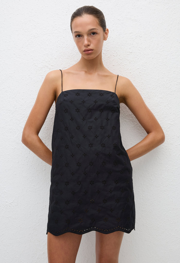 Broderie Shift Mini Dress Floral Broderie (Black) - Matteau