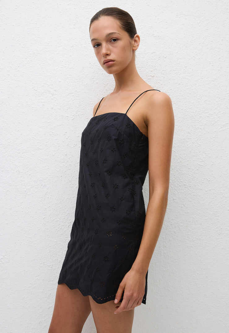 Broderie Shift Mini Dress Floral Broderie (Black) - Matteau