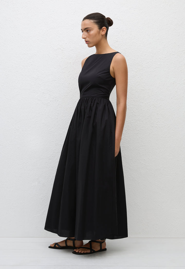 midi black tie dress Tie Back Midi Dress - Black