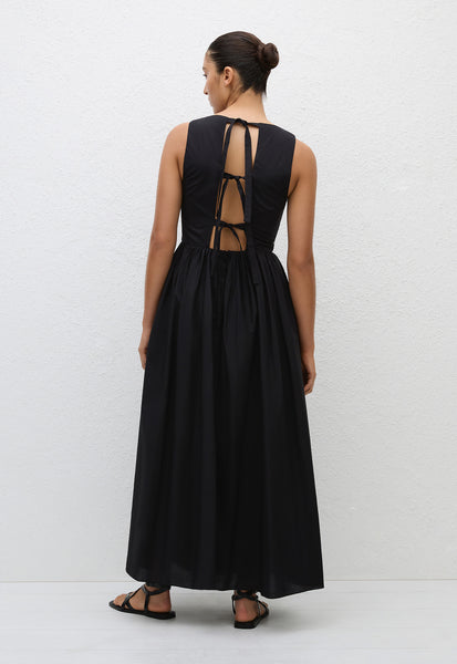 black strappy tie waist fishtail midi dress Enza Costa Strappy Side Slit Dress in Black