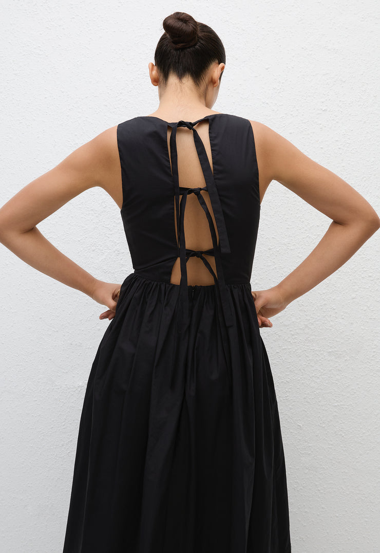 Tie Back Midi Dress - Black - Matteau