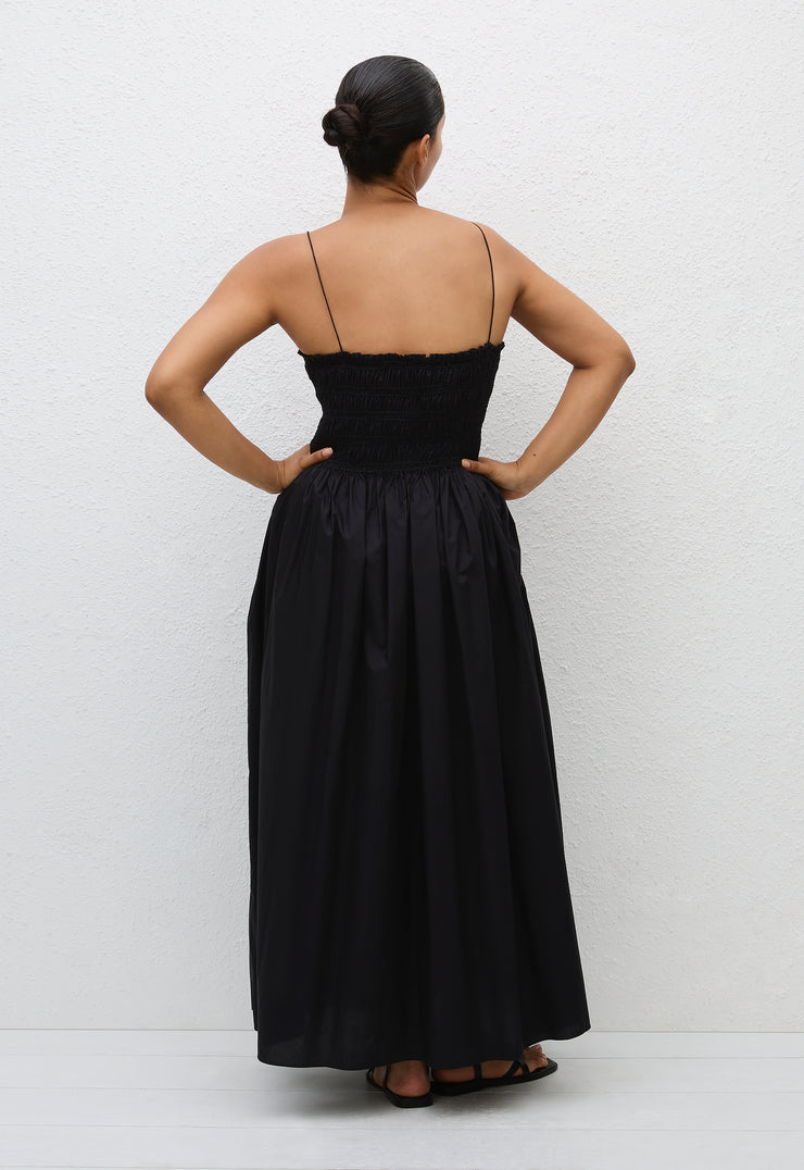 Shirred Bodice Dress - Black - Matteau