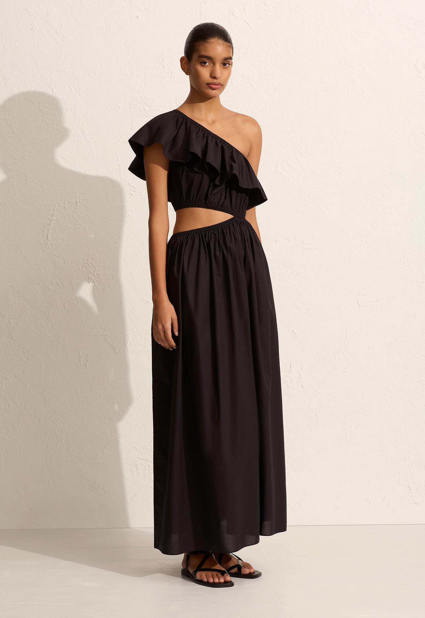 Asymmetric Ruffle Dress - Black - Matteau