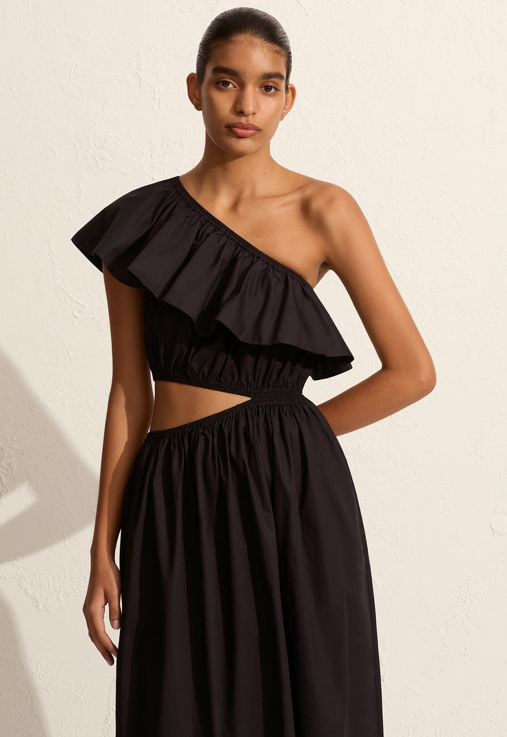Asymmetric Ruffle Dress - Black - Matteau