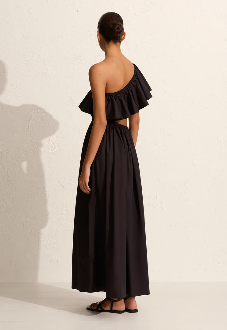 Asymmetric Ruffle Dress - Black - Matteau