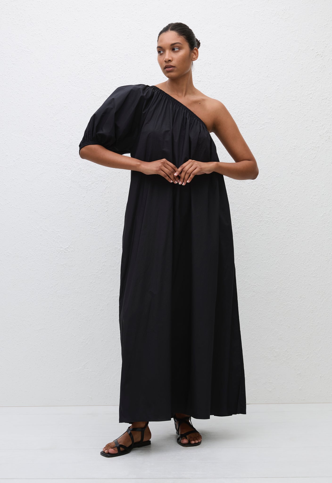 One Shoulder Maxi Dress - Black - Matteau