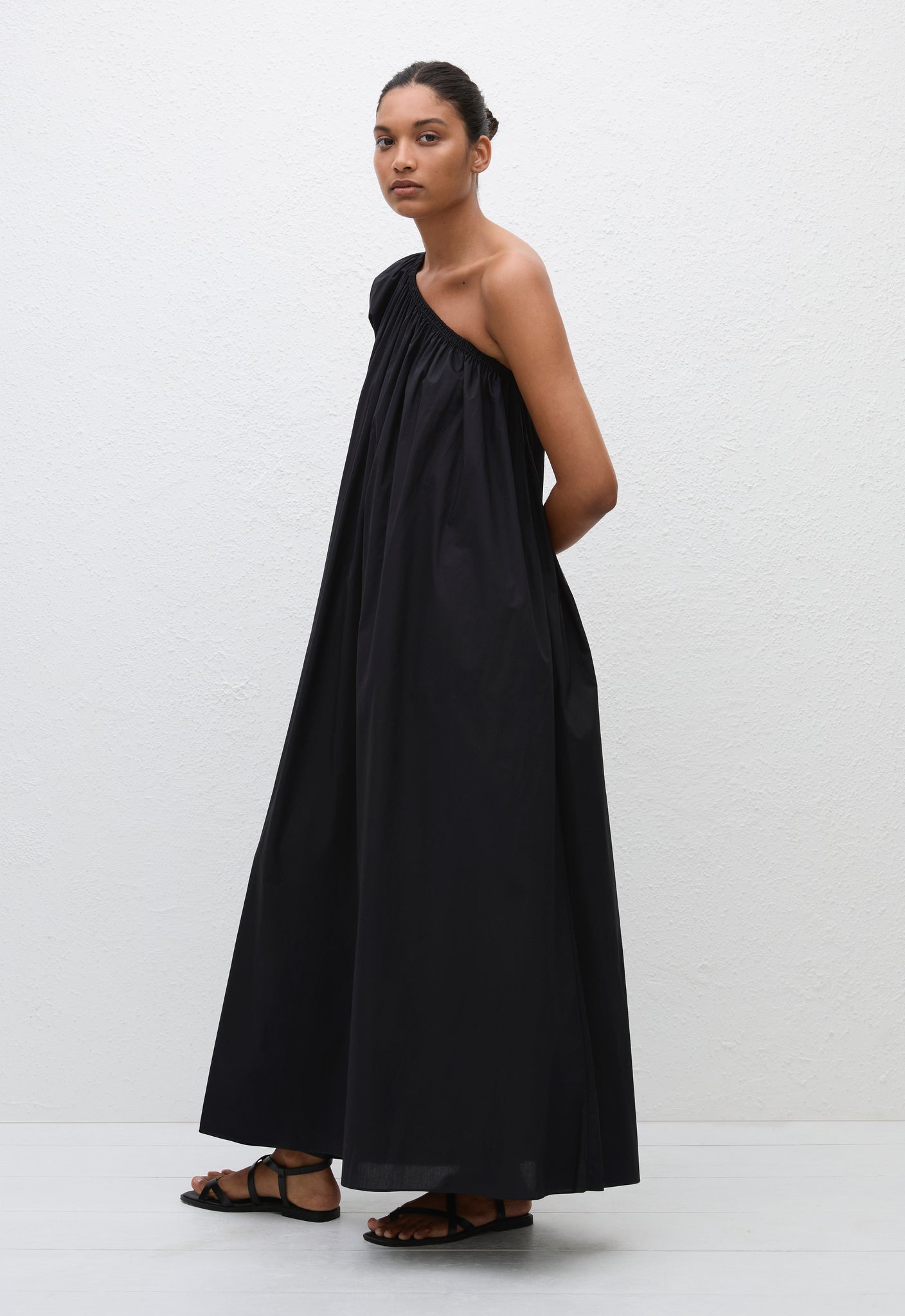 One Shoulder Maxi Dress - Black - Matteau