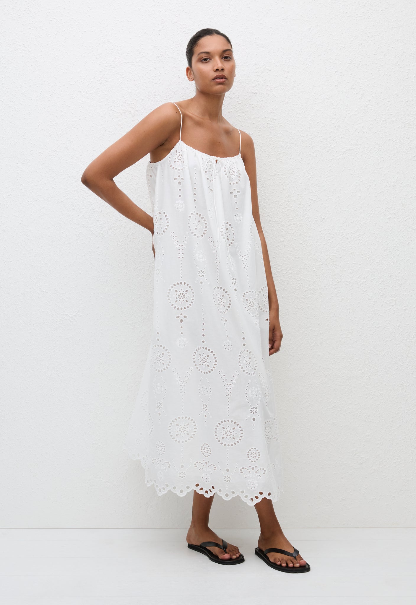 Broderie Cami Midi Dress - White - Matteau