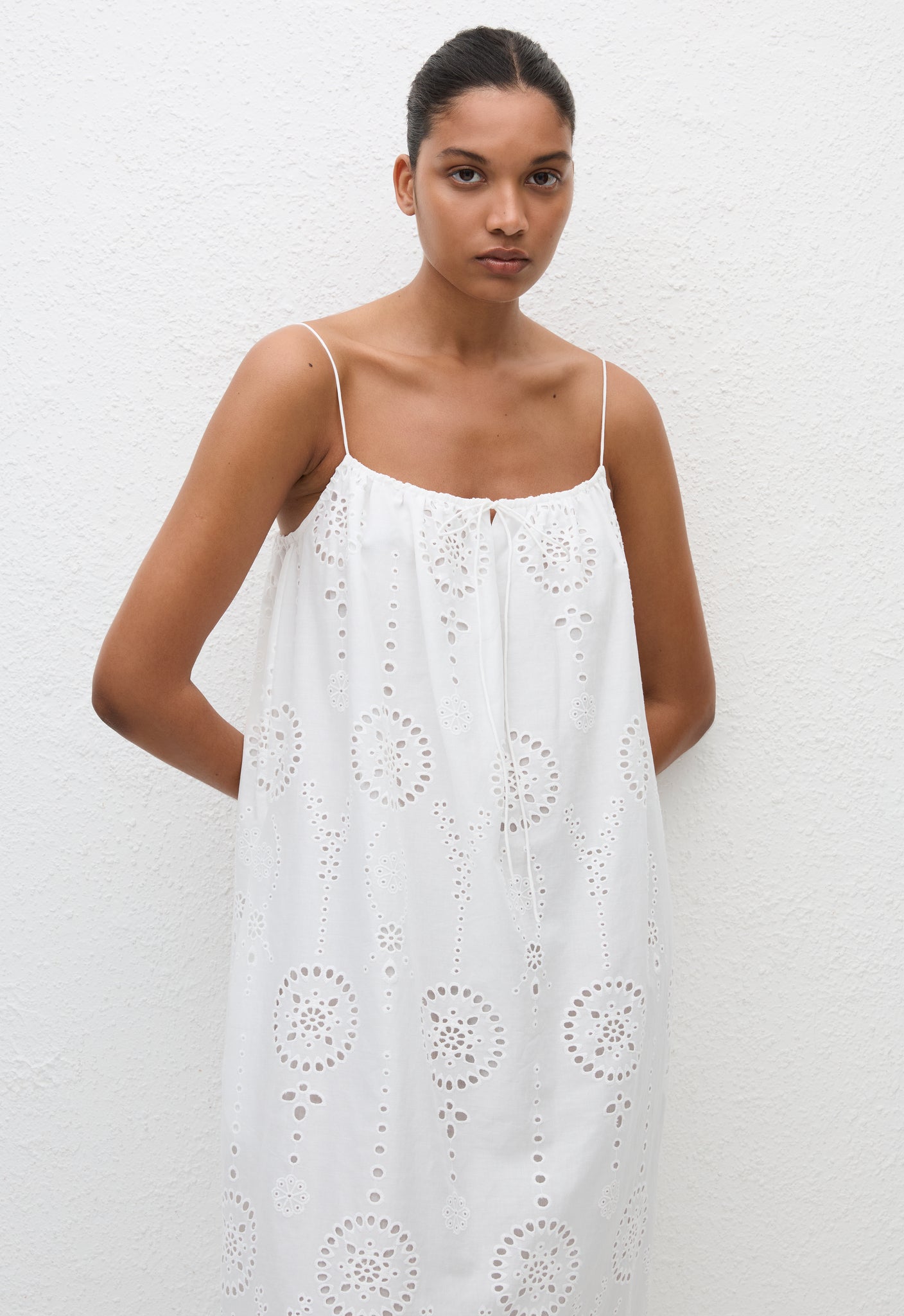 Broderie Cami Midi Dress - White - Matteau