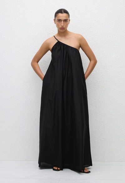 Voluminous One Shoulder Dress - Black - Matteau