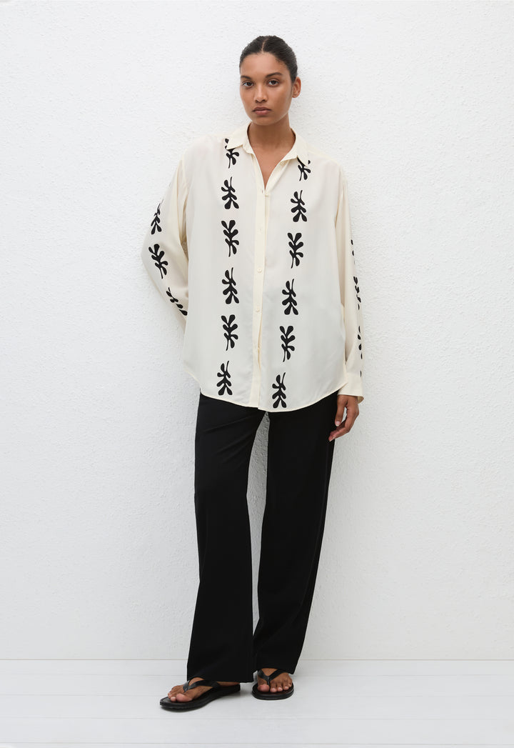 Long Sleeve Silk Shirt - Fig Leaf (Ivory) - Matteau