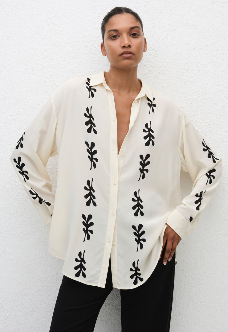 Long Sleeve Silk Shirt - Fig Leaf (Ivory) - Matteau