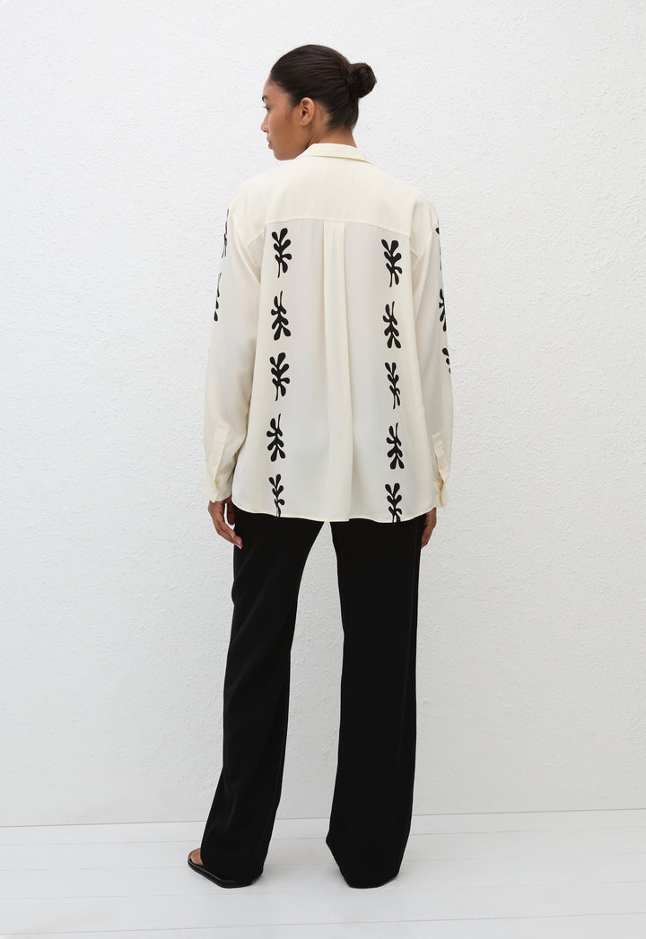 Long Sleeve Silk Shirt - Fig Leaf (Ivory) - Matteau
