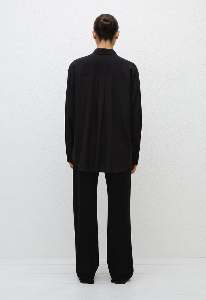 Long Sleeve Silk Shirt - Black - Matteau