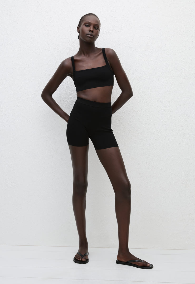 Cropped Knit Bike Short - Black - Matteau
