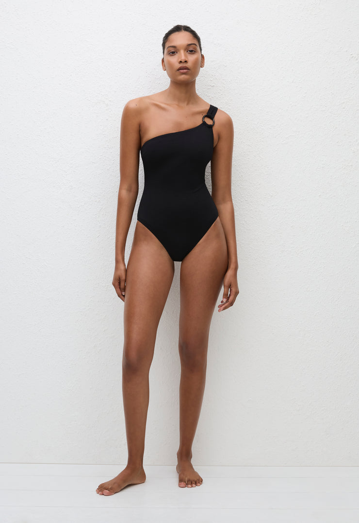 Asymmetric Ring Maillot - Black Crinkle - Matteau