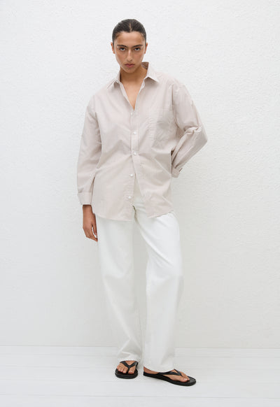 Classic Stripe Shirt - Taupe Pinstripe - Matteau