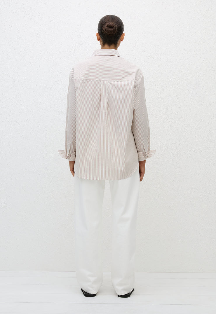 Classic Stripe Shirt - Taupe Pinstripe - Matteau