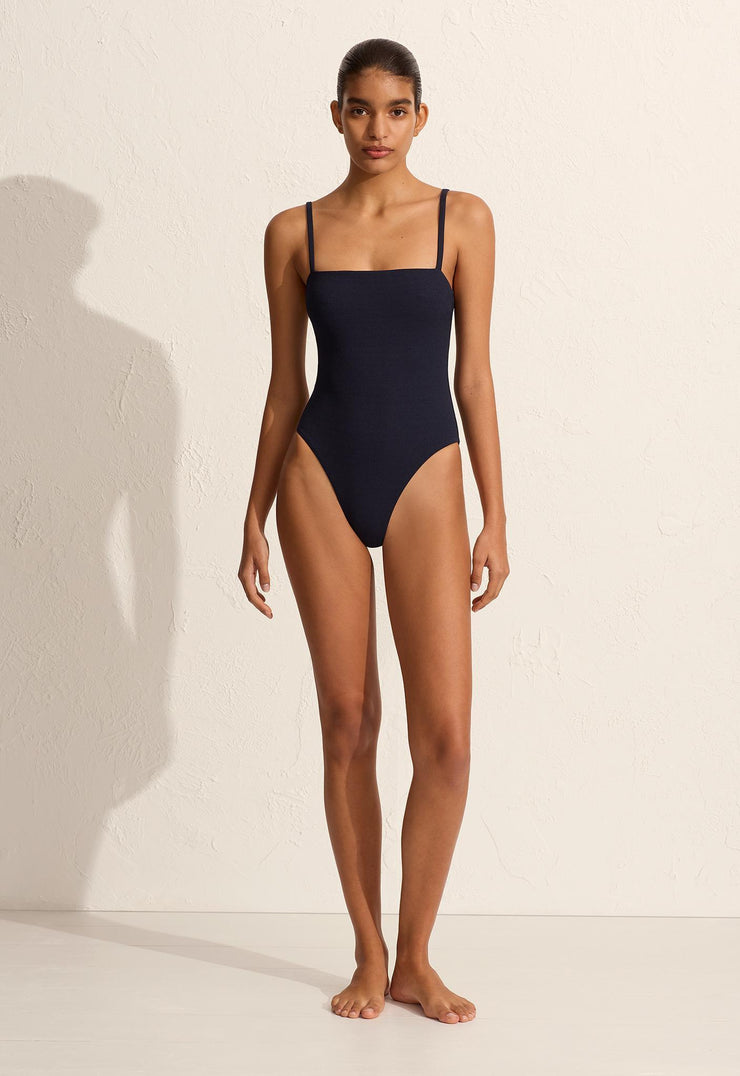 Petite Square Maillot - Navy Crinkle - Matteau