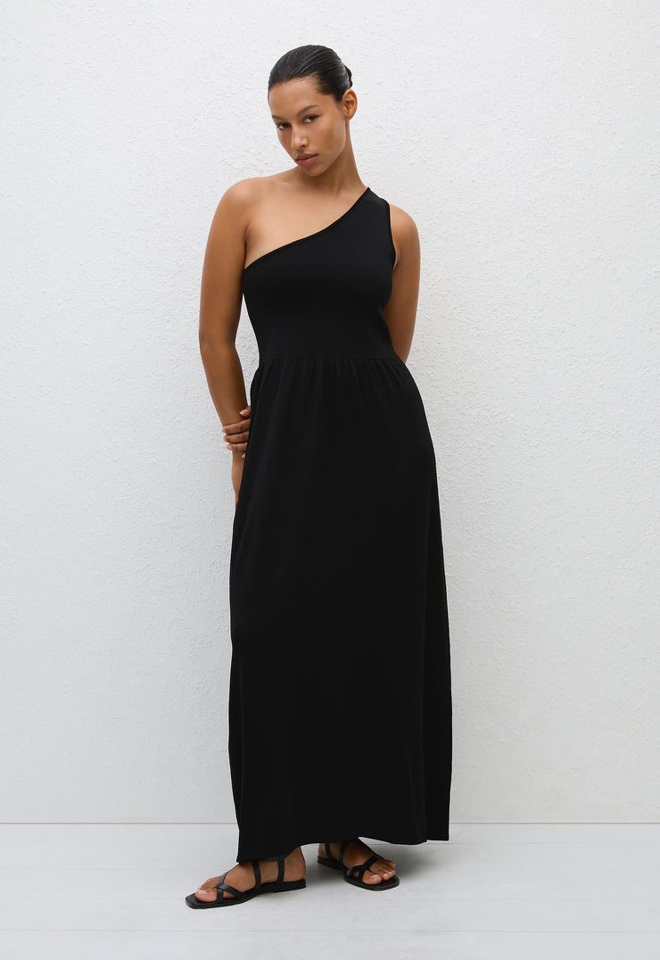 Asymmetric Knit Dress - Black - Matteau