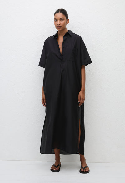 Pop-Over Shirt Dress - Black - Matteau