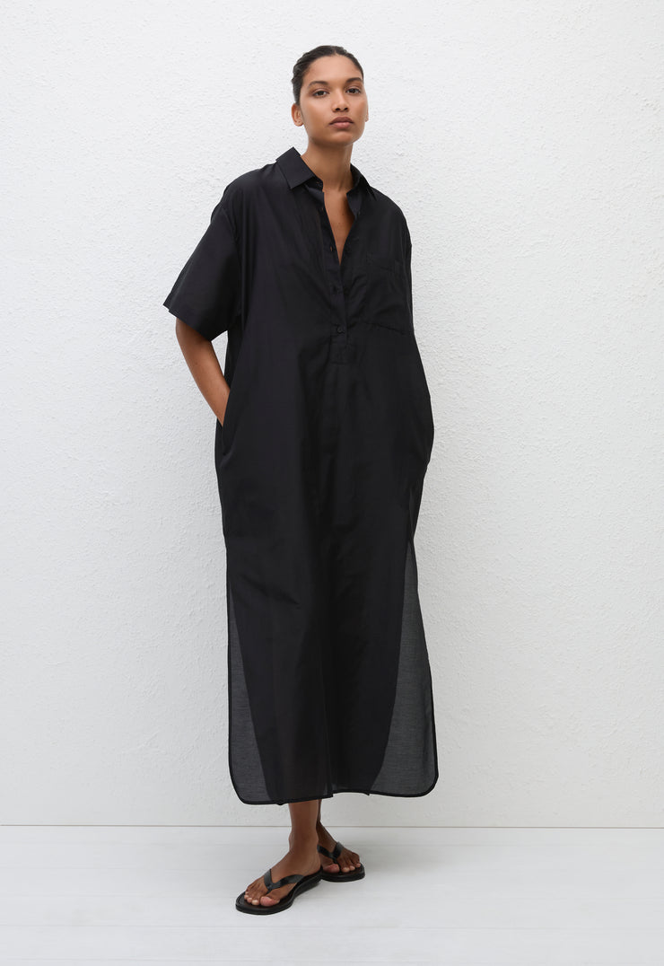 Pop-Over Shirt Dress - Black - Matteau