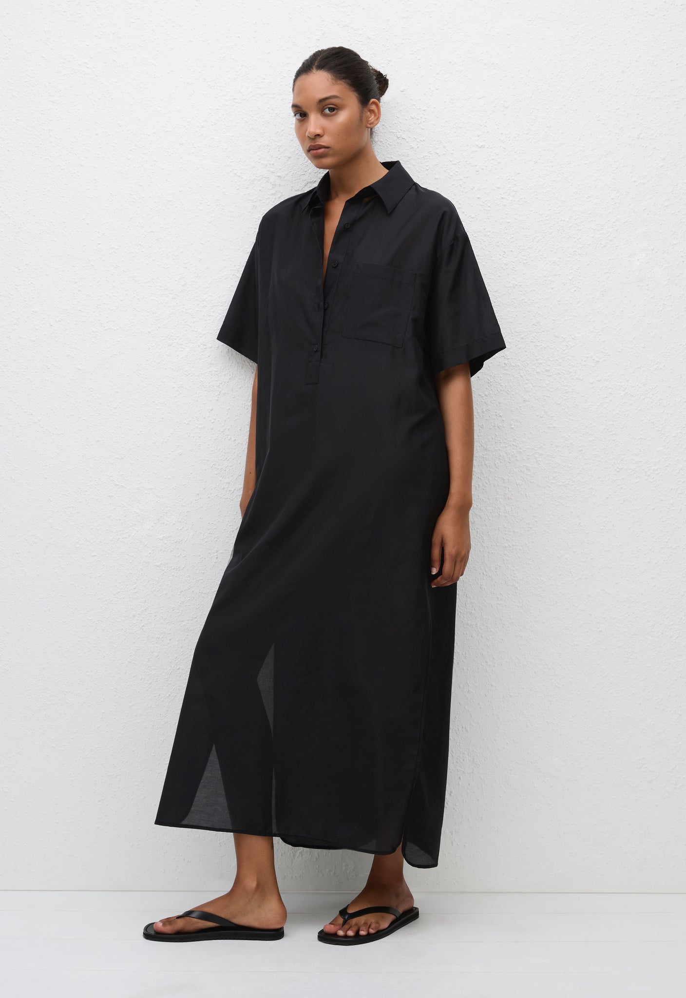 Pop-Over Shirt Dress - Black - Matteau