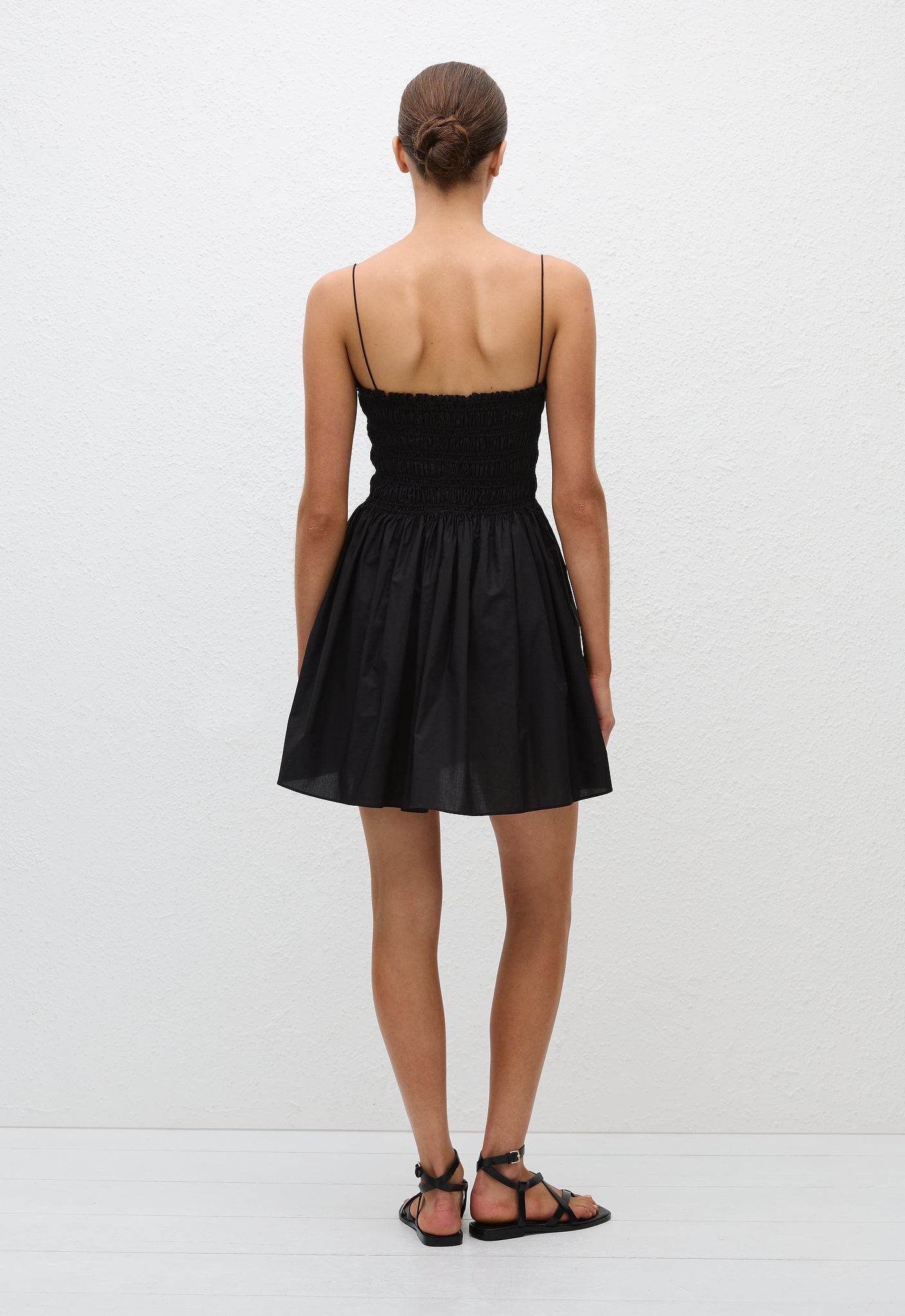 Shirred Bodice Mini Dress - Black - Matteau