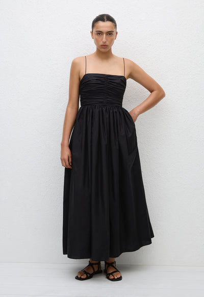 Gathered Bodice Dress - Black - Matteau