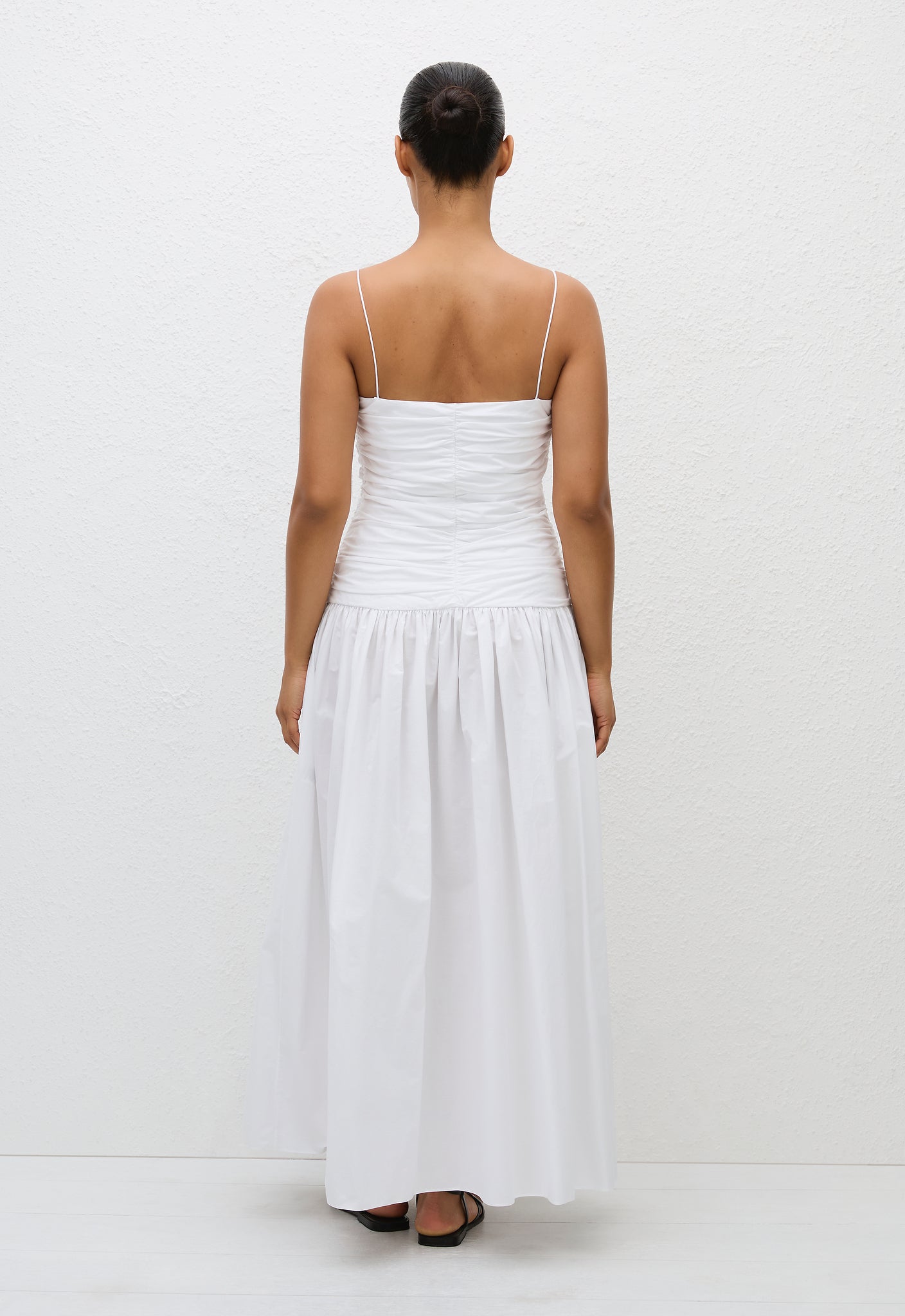 Gathered Drop Waist Dress - White - Matteau