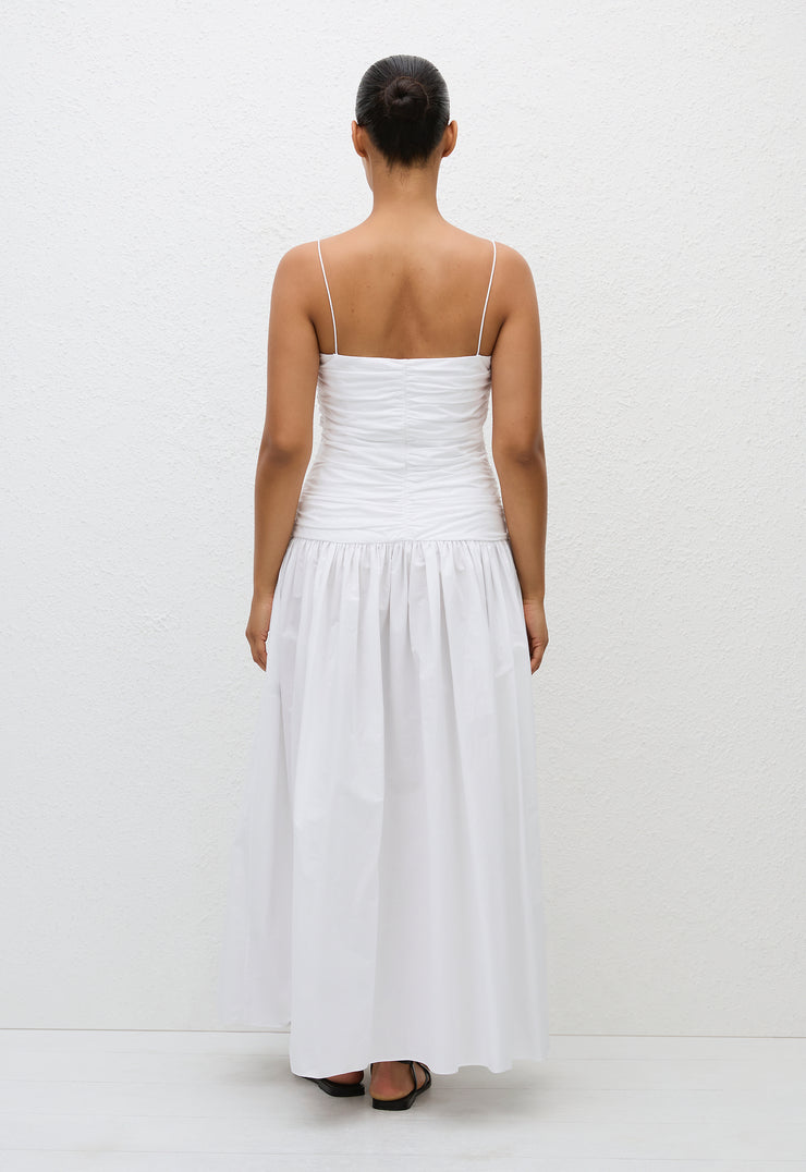 Gathered Drop Waist Dress - White - Matteau