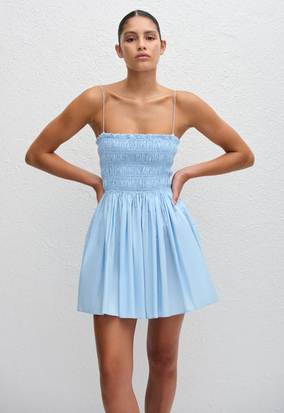 Shirred Bodice Mini Dress - Sky - Matteau