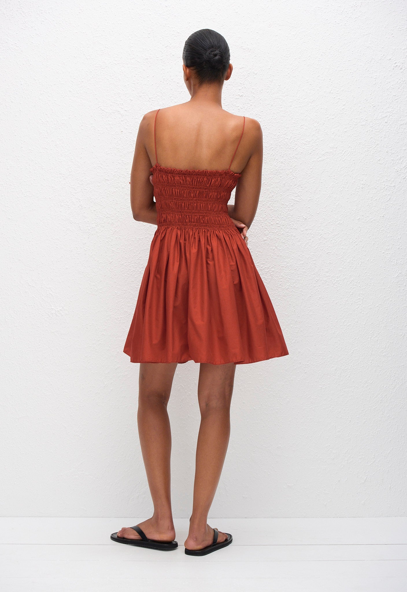 Shirred Bodice Mini Dress - Tomato - Matteau