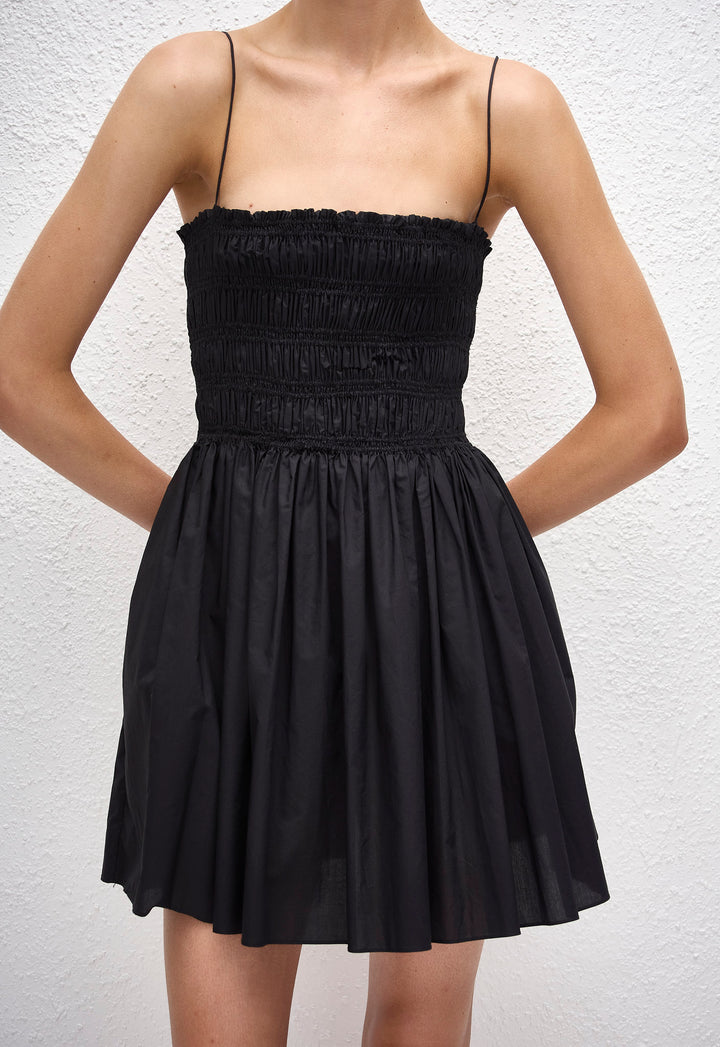 pintucked shirred mini dress in black Laurita Shirred Mini Dress Black