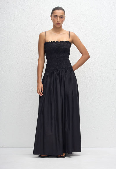 Shirred Drop Waist Dress - Black - Matteau