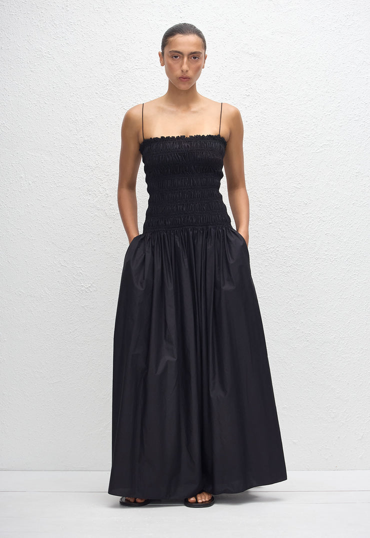 Shirred Drop Waist Dress - Black - Matteau