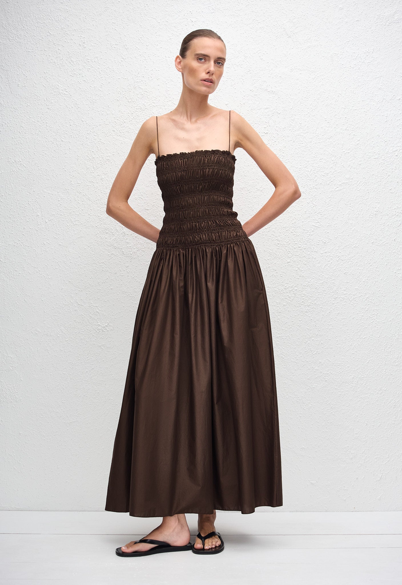 Shirred Drop Waist Dress - Chocolate - Matteau