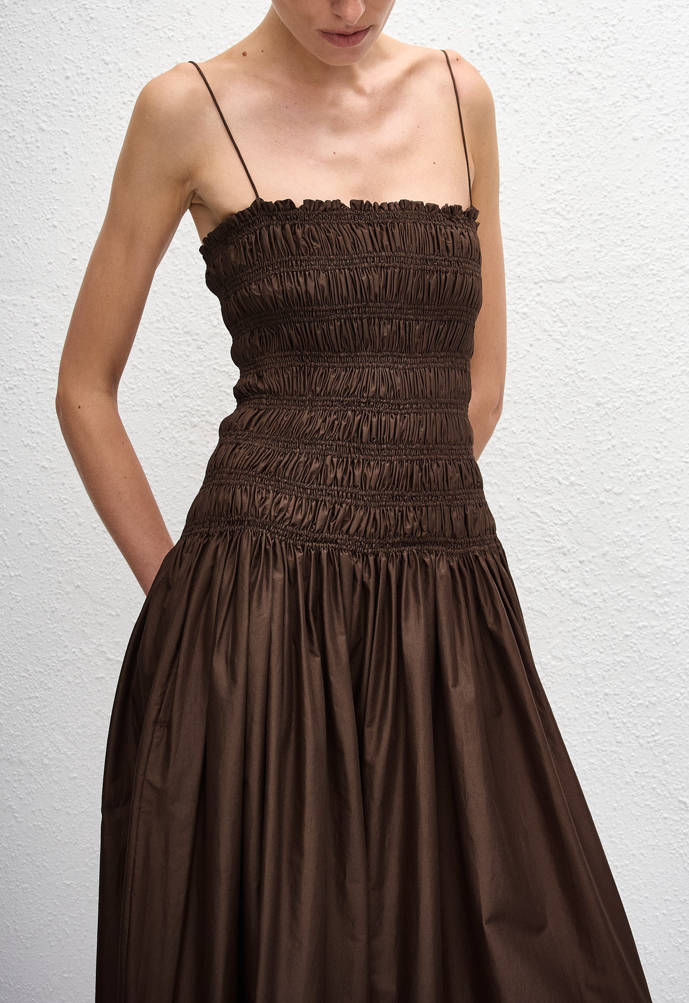 Shirred Drop Waist Dress - Chocolate - Matteau