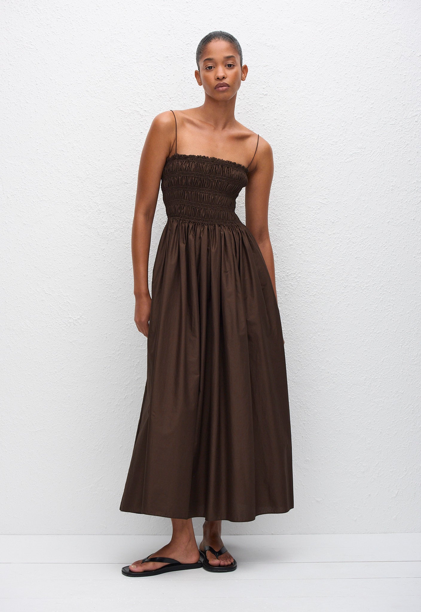 Shirred Bodice Dress - Chocolate - Matteau