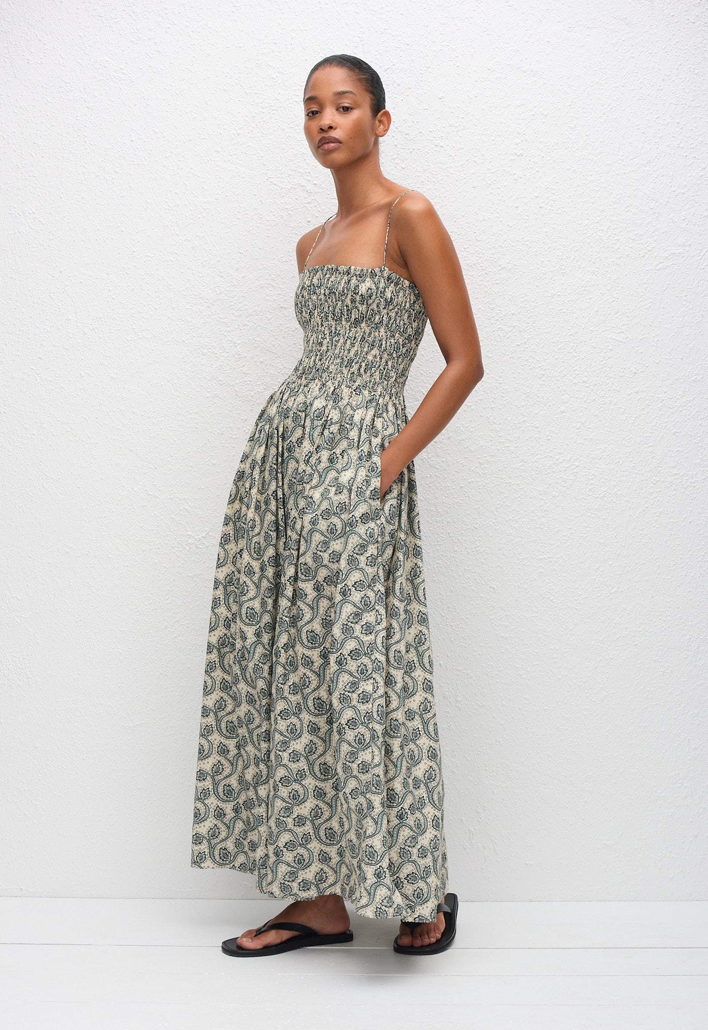 Shirred Bodice Dress - Vine - Matteau