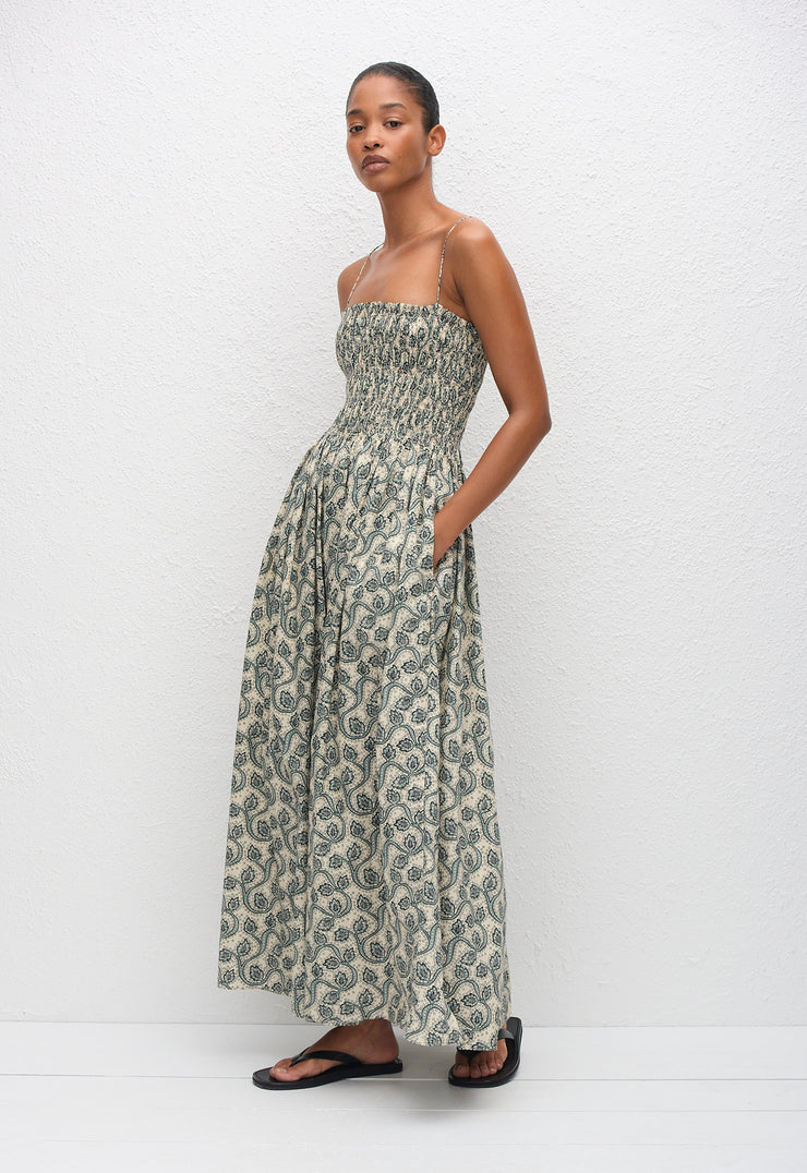 Shirred Bodice Dress - Vine - Matteau