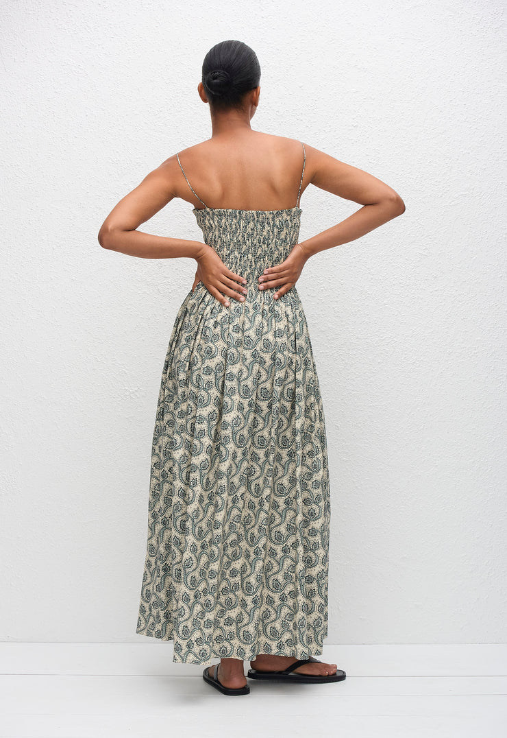 Shirred Bodice Dress - Vine - Matteau