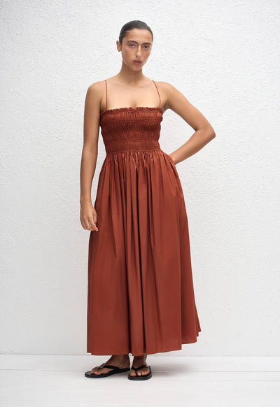 Shirred Bodice Dress - Garnet - Matteau
