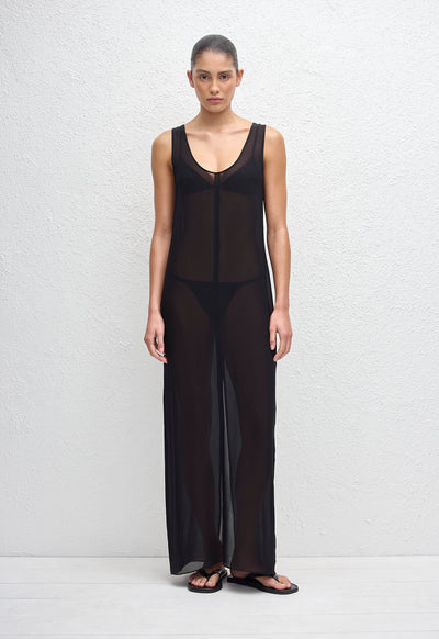 Sheer Overlay Dress - Black - Matteau